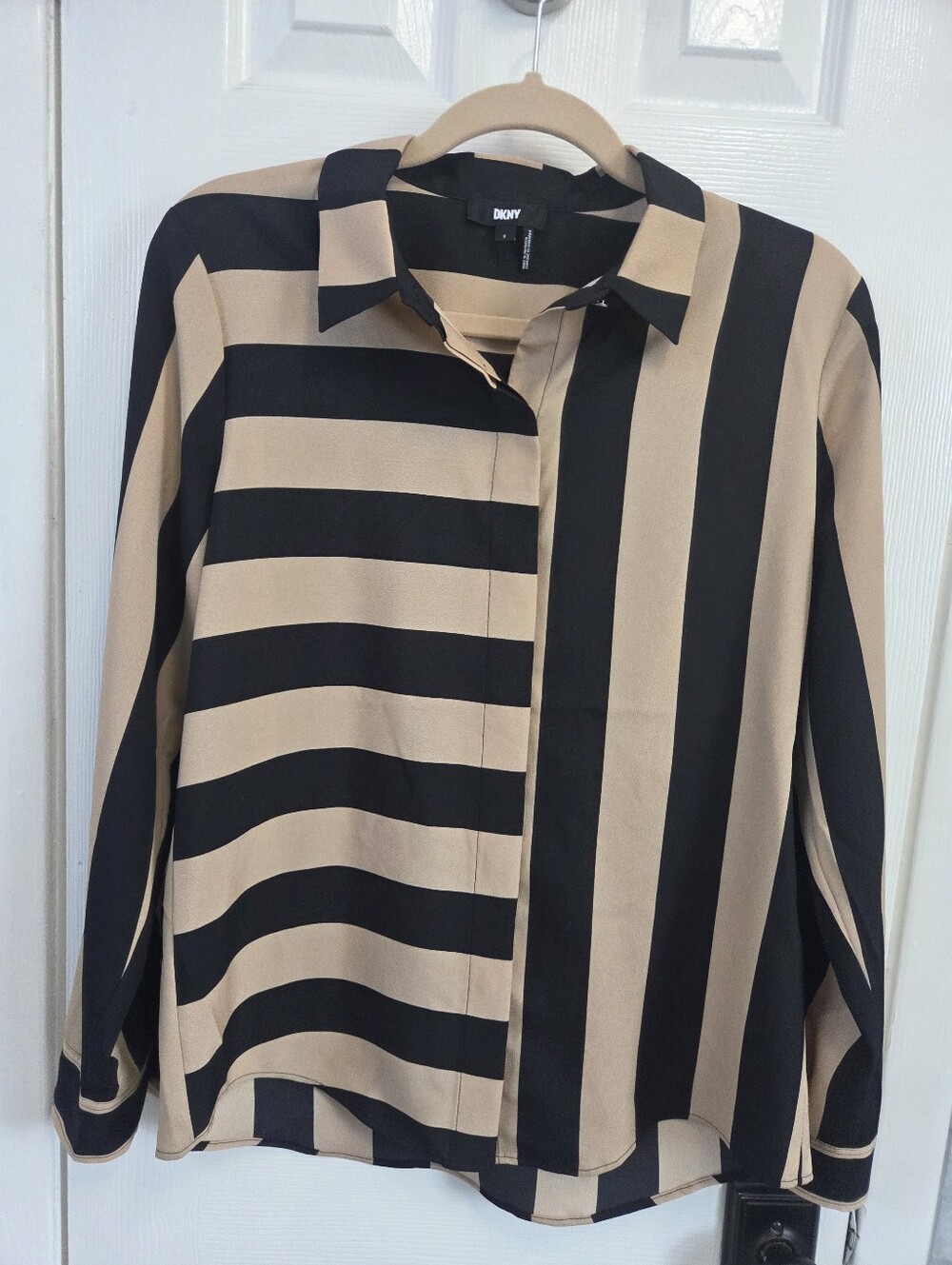 Dkny Black and Tan Vertical & Horizontal Stripe Button-Down Shirt